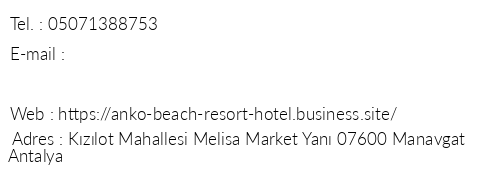 Anko Beach Resort Hotel telefon numaralar, faks, e-mail, posta adresi ve iletiim bilgileri